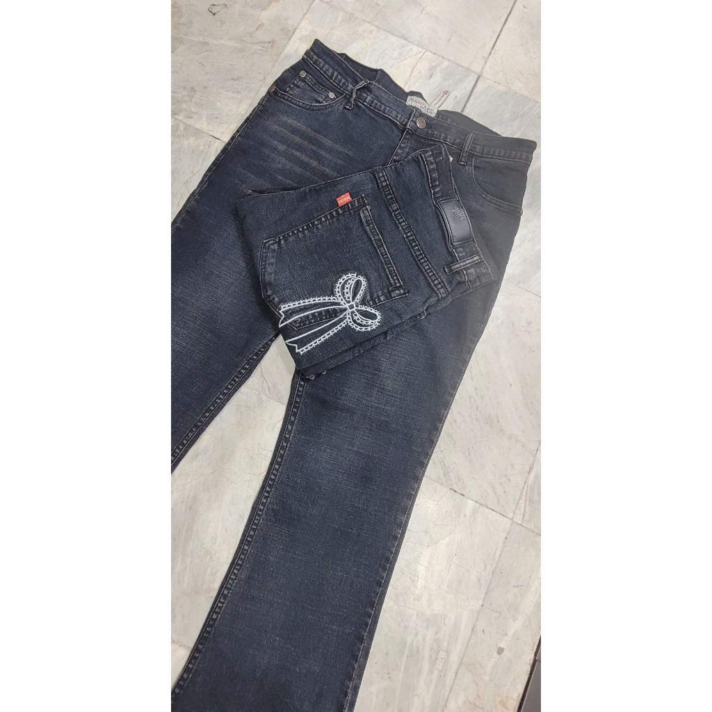 M 234 ขาม้าสีสนิม ยีนส์ยืด ปักโบว์ด้านหลัง ไชส์ 34 - 44 นิ้ว ยาว ประมาณ 37 - 38 นิ้ว - รูปที่ 2