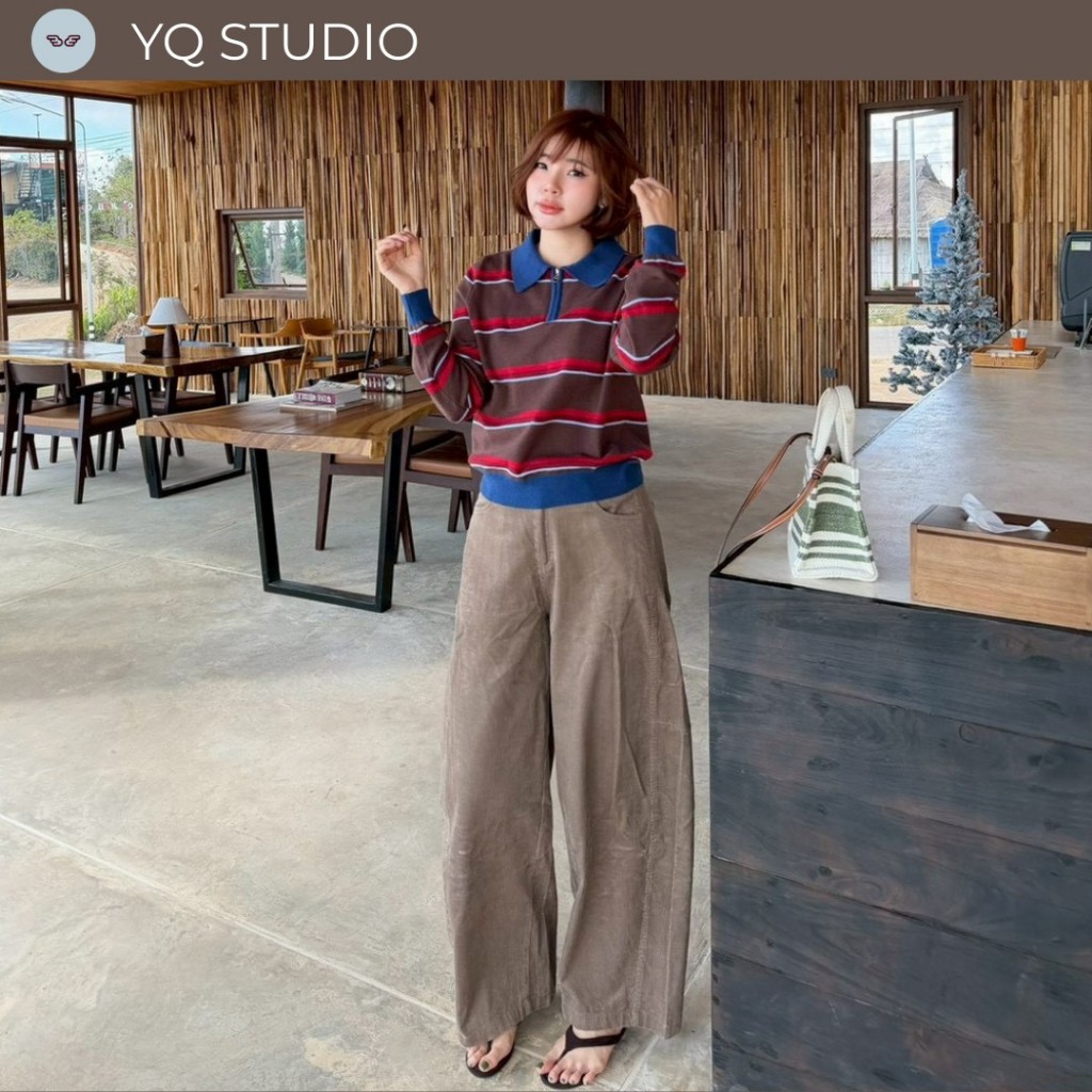 A650  YQ KOREAN SHOP Barrel Pants กางเกงบาเรลผ้าลูกฟูกเบา ป้ายYQ