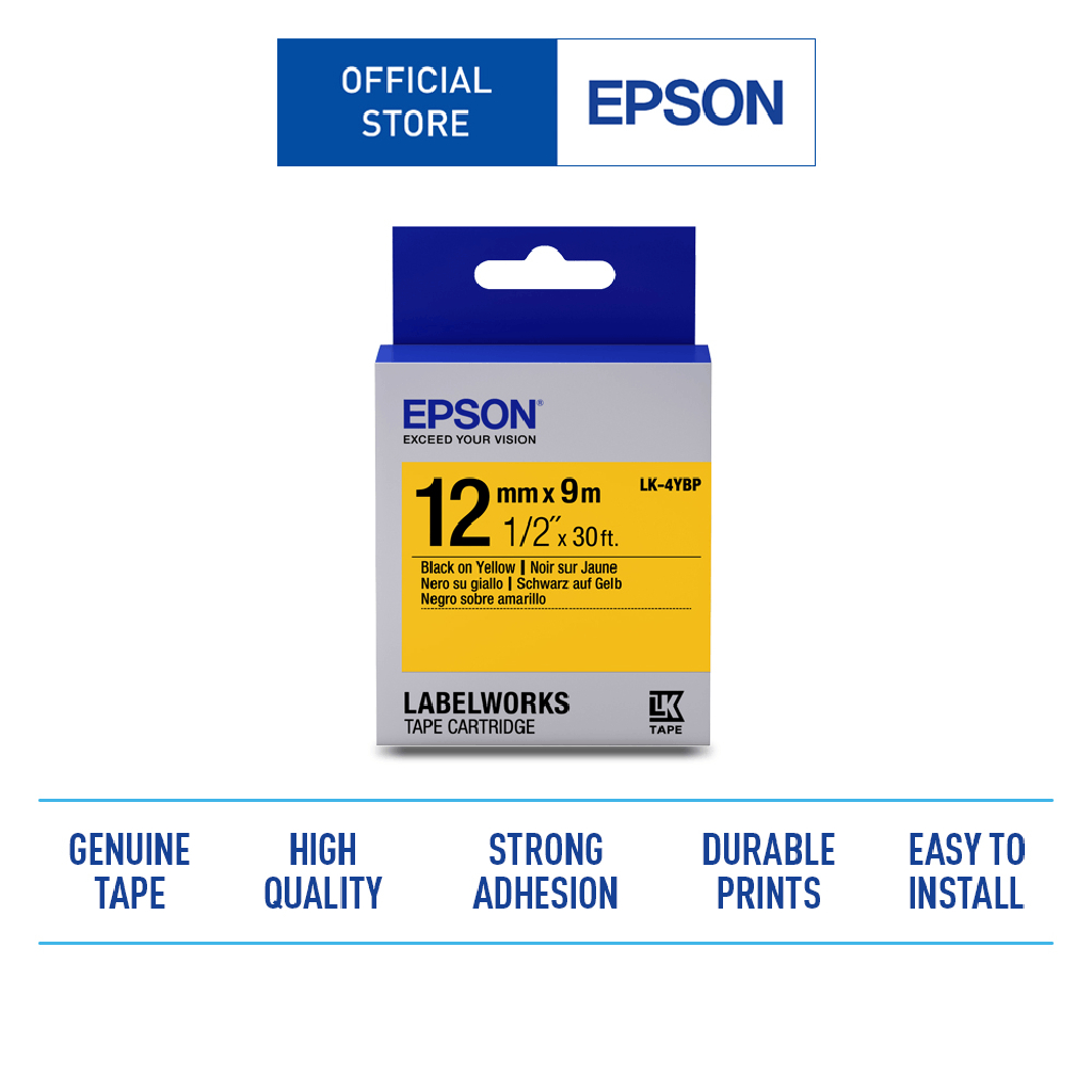 Epson LabelWorks LK-4YBP Standard LK Tape Cartridge,  Black on yellow tape , 12 MM (เทปพิมพ์อักษร)