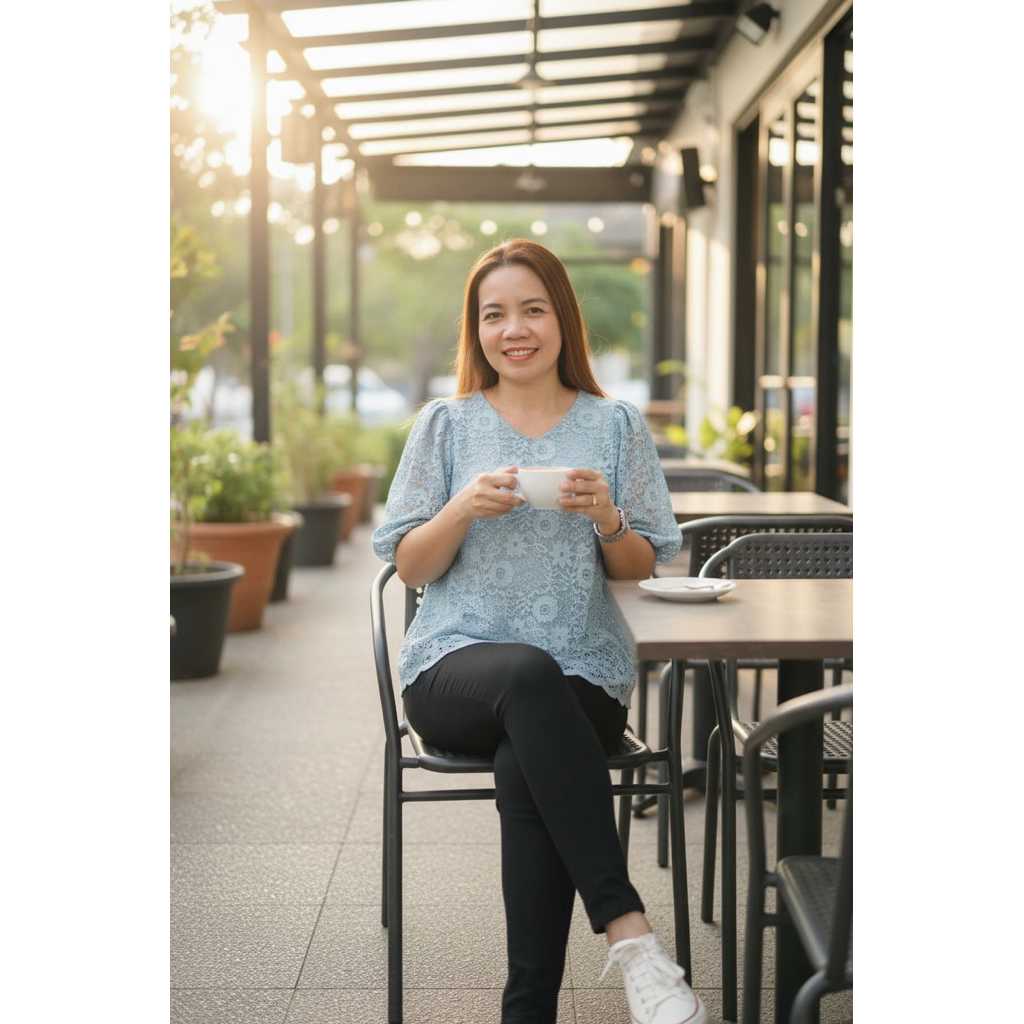 (ส่งจากไทย) เสื้อลายลูกไม้ ผ้าลูกไม้ สีฟ้า รอบอก40-44