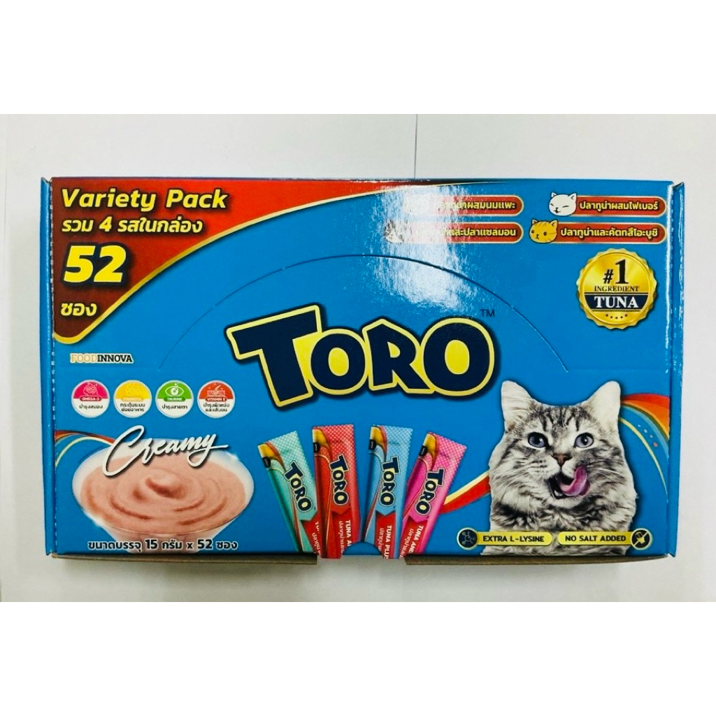 ขนมแมวเลีย Toro วาไรตี้ แพ็ครวม 4 รสชาติสุดคุ้ม แพ็ค 52 ซอง