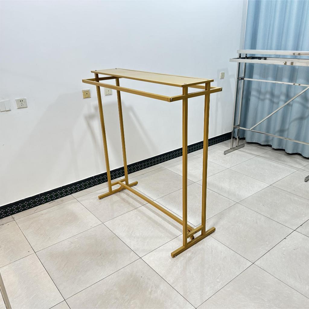 🔥พร้อมส่ง🔥ราวแขวนเสื้อสำหรับร้านเสื้อผ้า ราวแขวน/ตากผ้าโครงเหล็กชุบสีทอง ราวตากผ้าท่อเหล็กราวตากผ้า ติดตั้งง่าย - รูปที่ 3