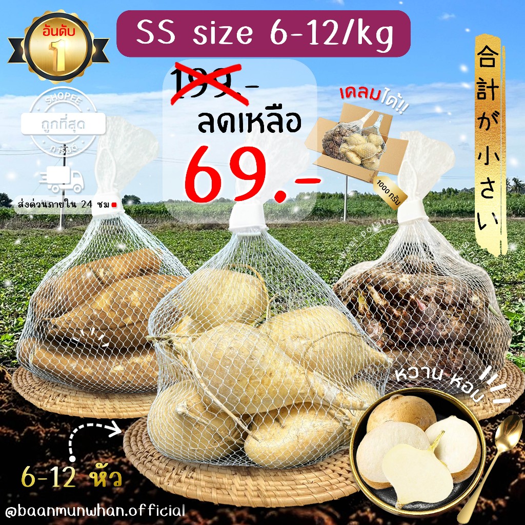 Oishi-Fresh มันหวานญี่ปุ่น 🍠ไซต์ Snack🍠🇹🇭ปลูกไทย🇹🇭 แบบดิบ🍠เนื้อเหลืองนุ่ม หอม หวาน 1 กิโลกรัม จัดส่ง