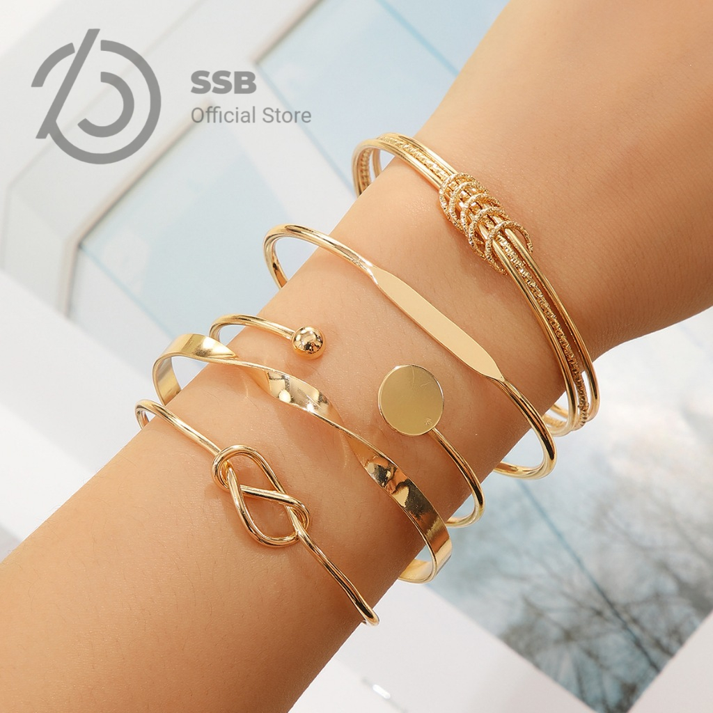 SSB 【เซ็ต 5 ชิ้น】กำไลปรับไซส์ได้ ใส่สแต็คสวย กันน้ำกันสนิม ทนทาน สไตล์มินิมอลใส่ได้ทุกวัน B013