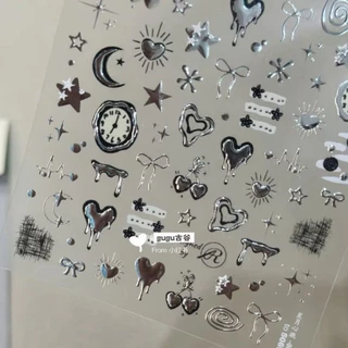 🩶✨พร้อมส่ง!สติ๊กเกอร์ตกแต่งเล็บ ขนาดเล็ก ลายนาฬิกาโทนสีเงิน สวยมาก iphone17pro promax