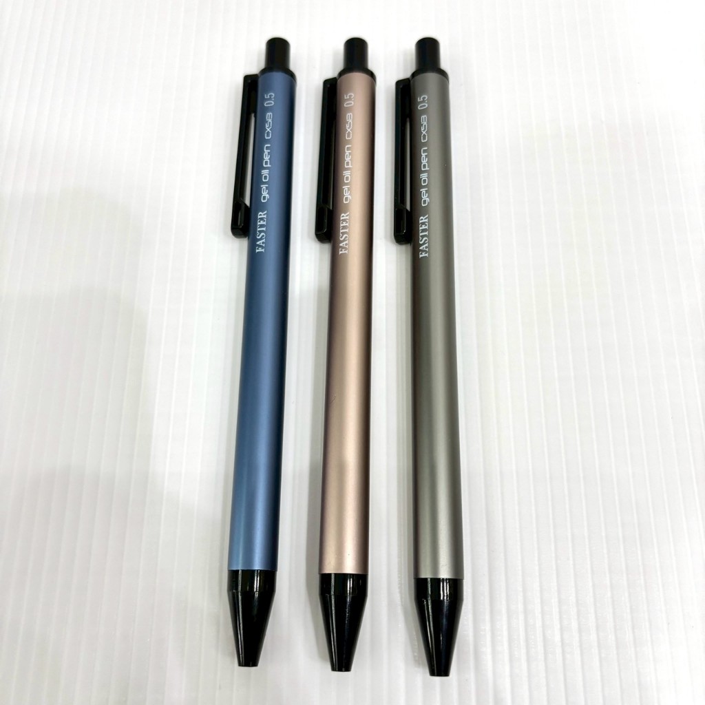 ปากกาด้ามเหล็ก หมึกน้ำเงิน FASTER gel oil pen ขนาด 0.5 0.7 mm ปากกาเจล ราคา / 1 ด้าม