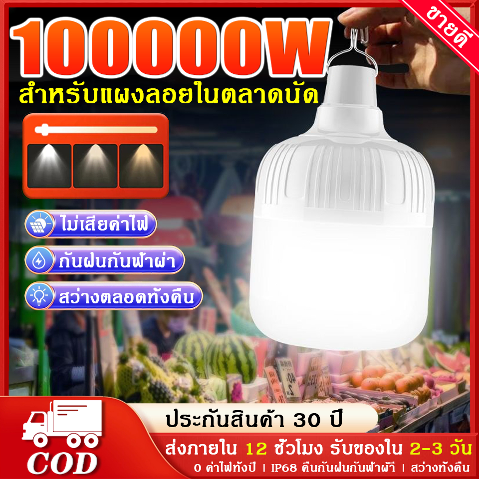 ไฟโซล่าเซลล์ โซล่าเซลล์ 100000W IP68 หลอดไฟโซล่าเซล 0ค่าไฟฟ้า Solar light เปิดไฟอัตโนมัติในเวลากลางคืน ชาร์จไฟอัตโนม