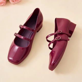 YaaKu Mary Janes รองเท้าแมรี่เจน สไตล์ผู้ดีอังกฤษ ส้นหนา รองเท้าส้นสูงหัวแหลม สีทึบ ไซส์36-41