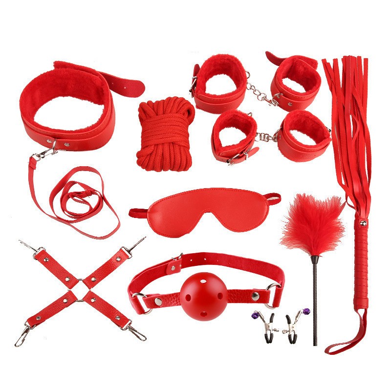 【ชุด 10 ชิ้น】ถุงยางอนามัย พวงกุญแจสายหนัง กุญแจมือ ที่หนีบจุกนม แก๊กปาก แก๊กบอล ปลอกคอ บทบาทสมมุติ ชุดพร็อพ COD