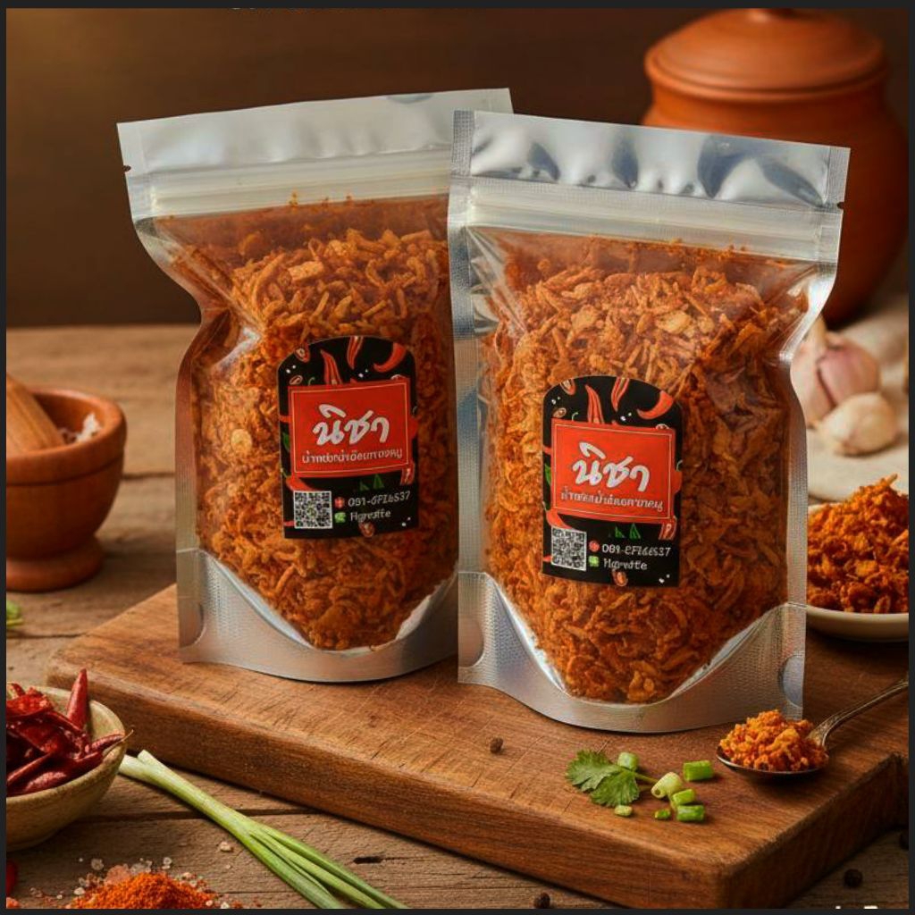 น้ำพริกน้ำย้อยกากหมู ขนาด60กรัม คลุกข้าวก็อร่อย คลุกเส้นหมี่ยิ่งแซ่บ