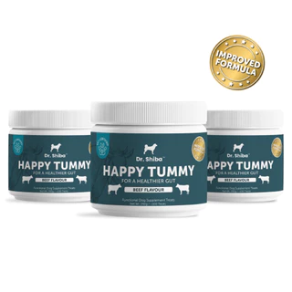 *พัฒนาสูตรใหม่* แพ็ค 3 กระปุก Dr. Shiba Happy Tummy (ช่วยระบบทางเดินอาหาร,ลำไส้) รสเนื้อ/เป็ด/แซลมอน 250 กรัม