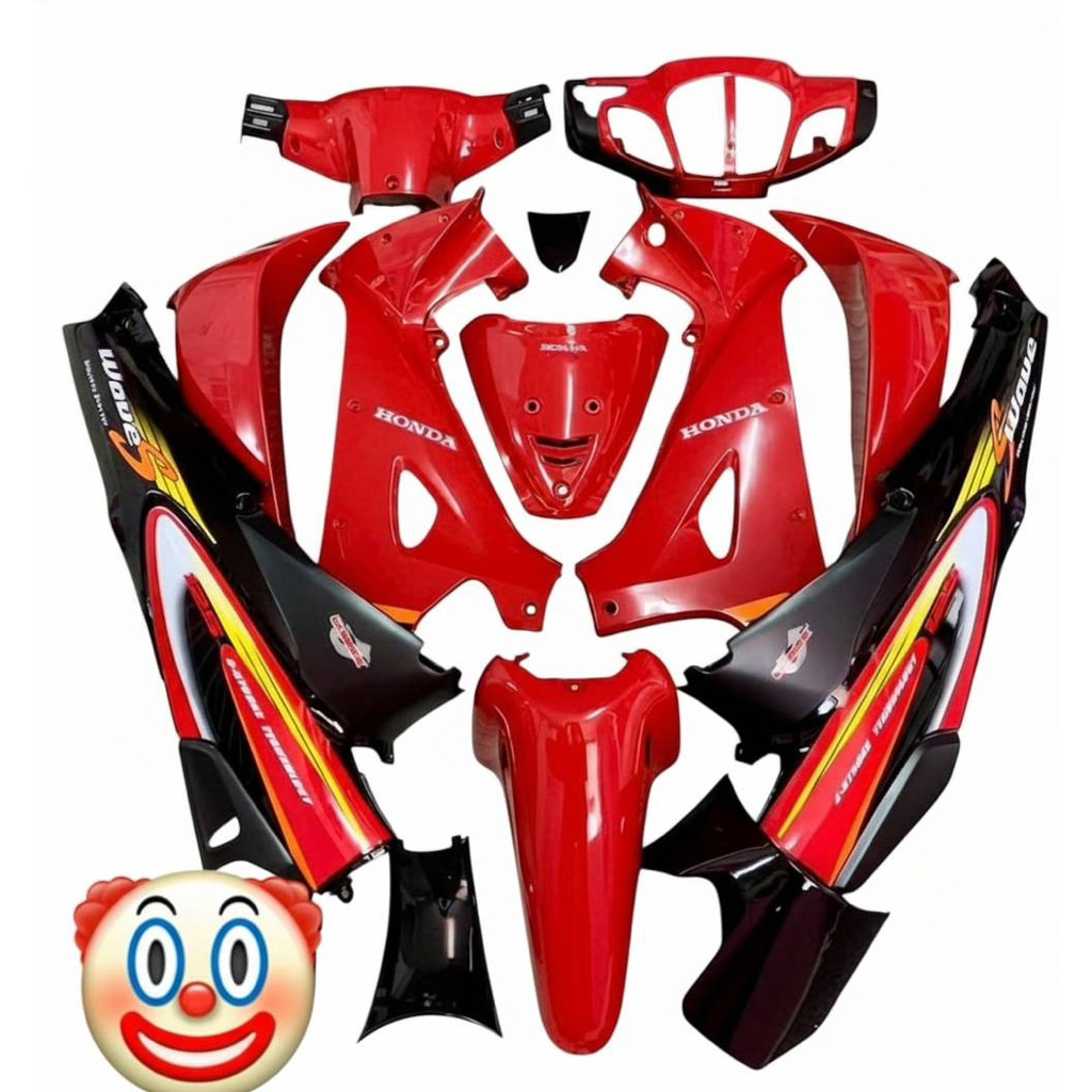 ชุดสี เวฟ125 S หัวเถิก ไมล์ดิจิตอล กุญแจกลม สีแดงท้ายดำ ใต้เบาะตัดดำด้านแบบแท้ พร้อมติดสติ๊กเกอร์ ลาย02 วัสดุabsแบบหนา