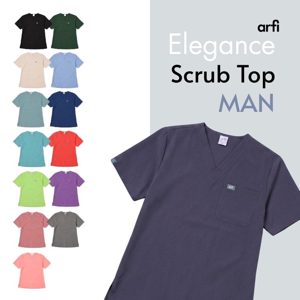 Arfi Scrub Elegance Male Top เสื้อสครับรุ่นขาจั๊มผู้ชาย ผ้าสะท้อนน้ำ ป้องกันแบคทีเรีย ยับยาก ผ้ายืด 