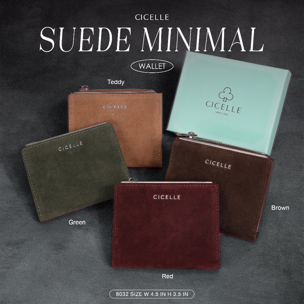 #8032 Suede Minimal Wallet กระเป๋าตังค์ใบสั้นหนังกลับ CICELLE 🤎✨