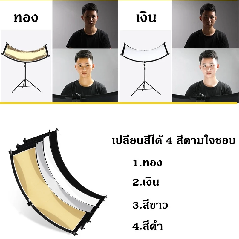 [ส่งของจากไทย]  50x110cm ตัวยูแผ่นสะท้อนแสง Reflector + ขาตั้งกล้อง 2 เมตร แผ่นรีเฟล็กซ์ Studio Curved Screen Reflector thumbnail 5