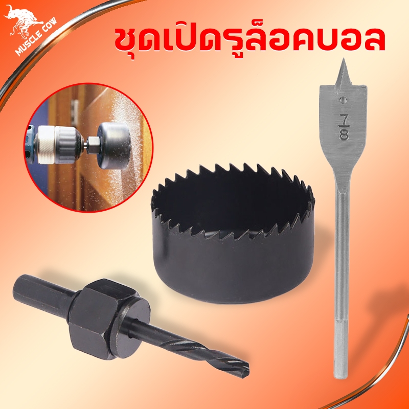 Muscle Cow โฮลซอว์เจาะลูกบิด โฮลซอเจาะไม้ 3 ตัวชุดแลยี่ห้อ สว่าน สว่านเจาะลูกบิด โฮลซอ