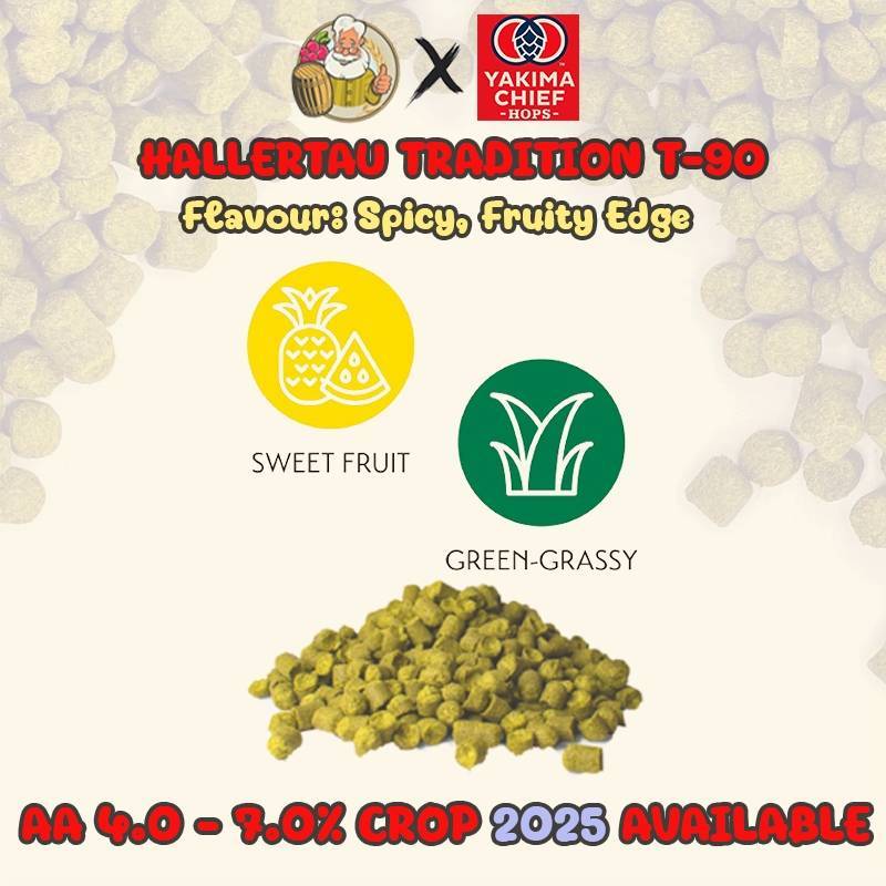 Hallertau Tradition Hops (GR) PELLET HOPS (T90) Crop 2025 Beer Hops Hops เบียร์ ฮอปส์ ทำเบียร์ฮอปส์ 