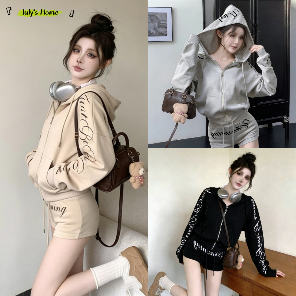 ชุดลำลอง ชุด2ชื้น กรีนอักษร ทรงหลวม สไตล์วินเทจ#J1344