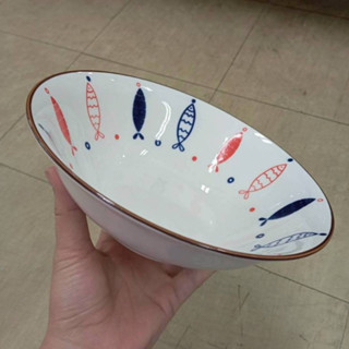 ถ้วย ชามเซรามิก 8 นิ้ว ลายปลา ใบใหญ่ ชามราเมง ชามมาม่า ชามแก…