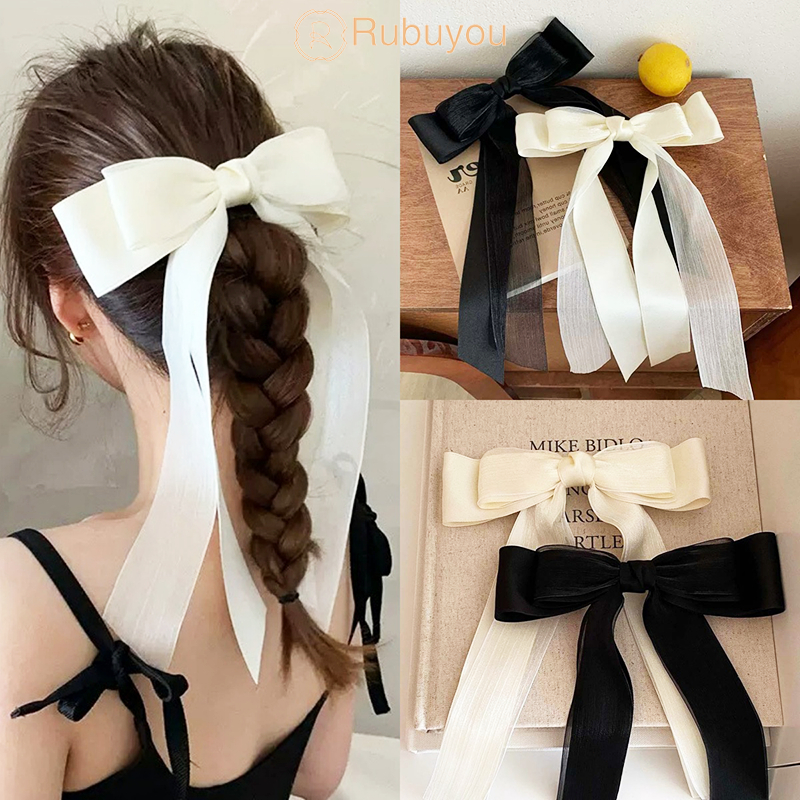 Rubuyou กิ๊บติดผมโบว์ ชีฟอง พร้อมริบบิ้น เกาหลี หวาน สําหรับมัดผมหางม้า เครื่องประดับผมแฟชั่น ผู้หญิงที่-COD💗