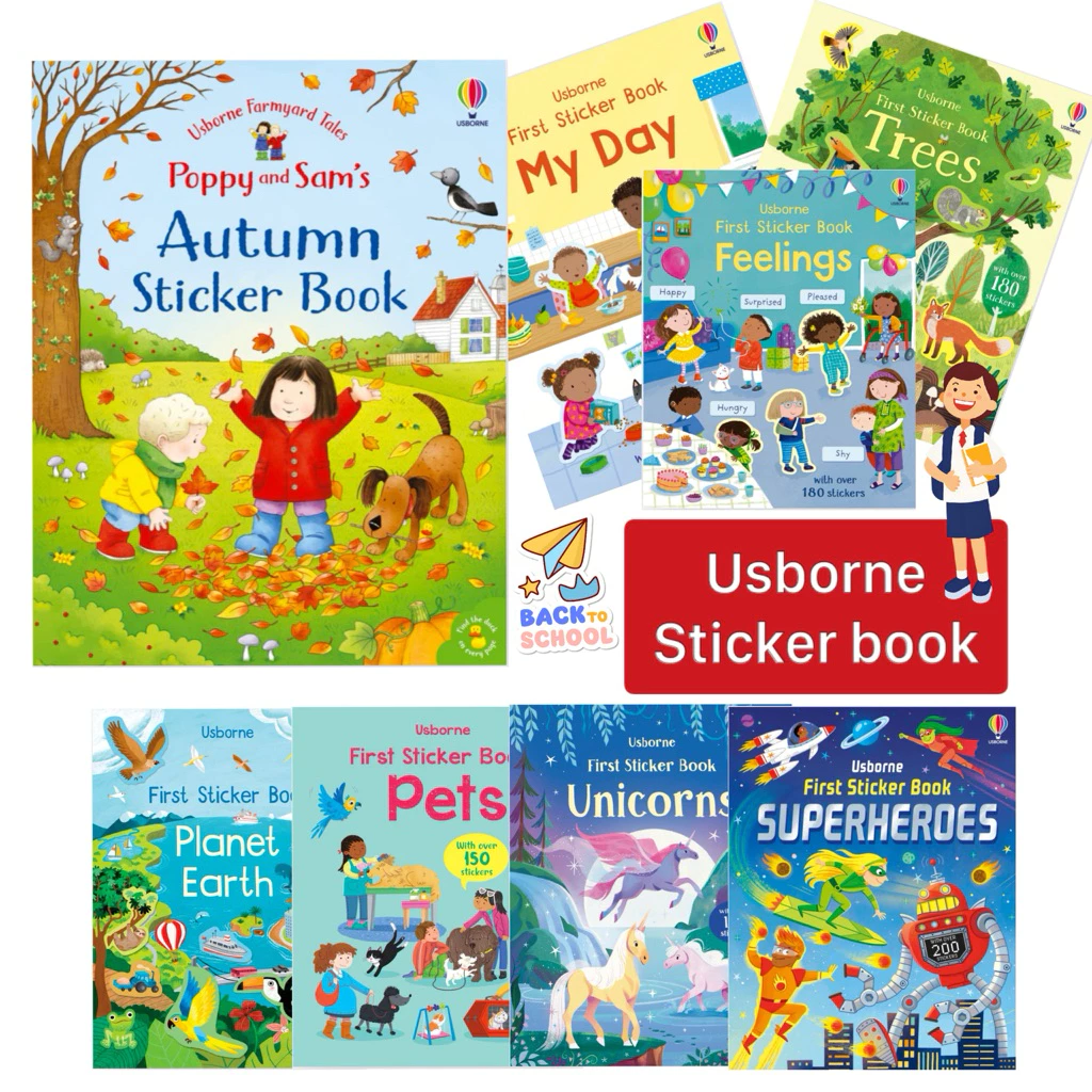 Usborne sticker book หนังสือติดสติ๊กเกอร์ หนังสือภาพ สมุดภาพติดสติ๊กเกอร์ นิทานภาษาอังกฤษเสริมความรู้ พัฒนาการ