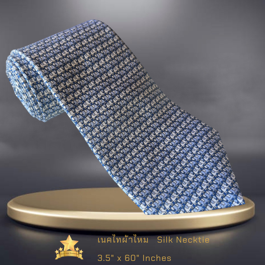 เนคไทผ้าไหม  Silk necktie printed ลายช้าง AL03 - จิม ทอมป์สัน - Jim Thompson