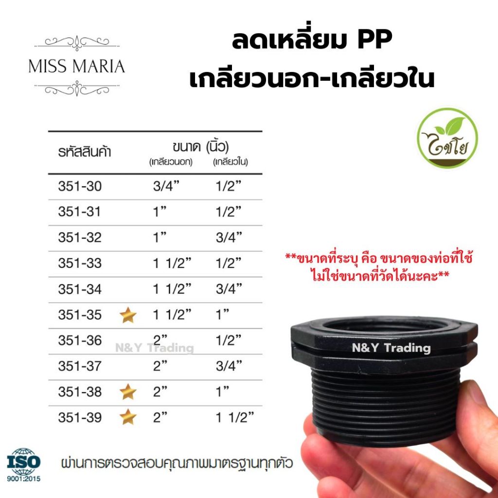 ลดเหลี่ยม PP เกลียวนอก–เกลียวใน สีดำ ข้อต่อท่อพลาสติก แข็งแรง ทนแรงดัน ผลิตในประเทศไทย