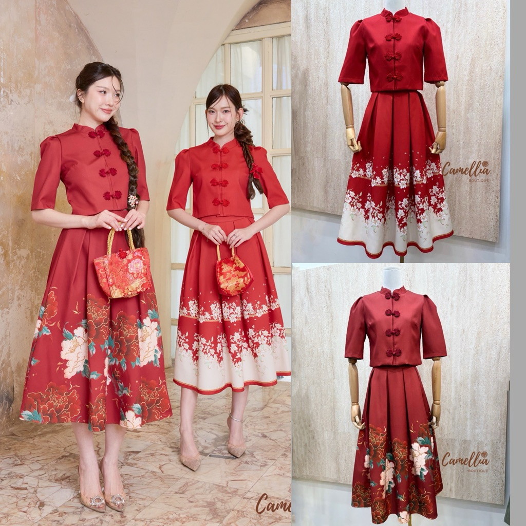 ชุดใส่ตรุษจีนสวยๆ กี่เพ้าสีแดง ชุดตรุษจีน Camellia