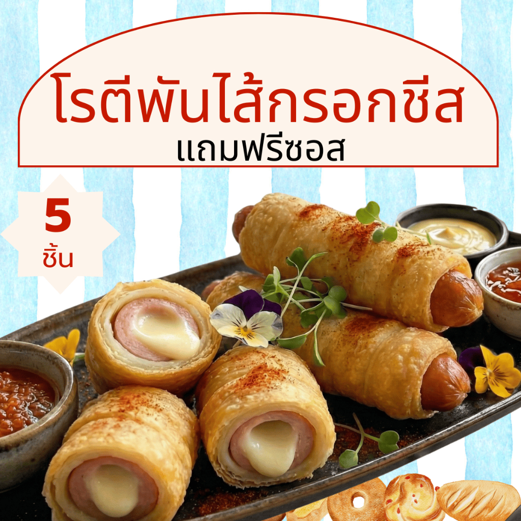 โรตีพันไส้กรอกชีส (แพ็ค 3 และ5 ชิ้น) ชีสเยิ้มไส้แน่น แป้งกรอบนอกนุ่มใน ฮาลาล พร้อมทอด อาหารแช่แข็ง