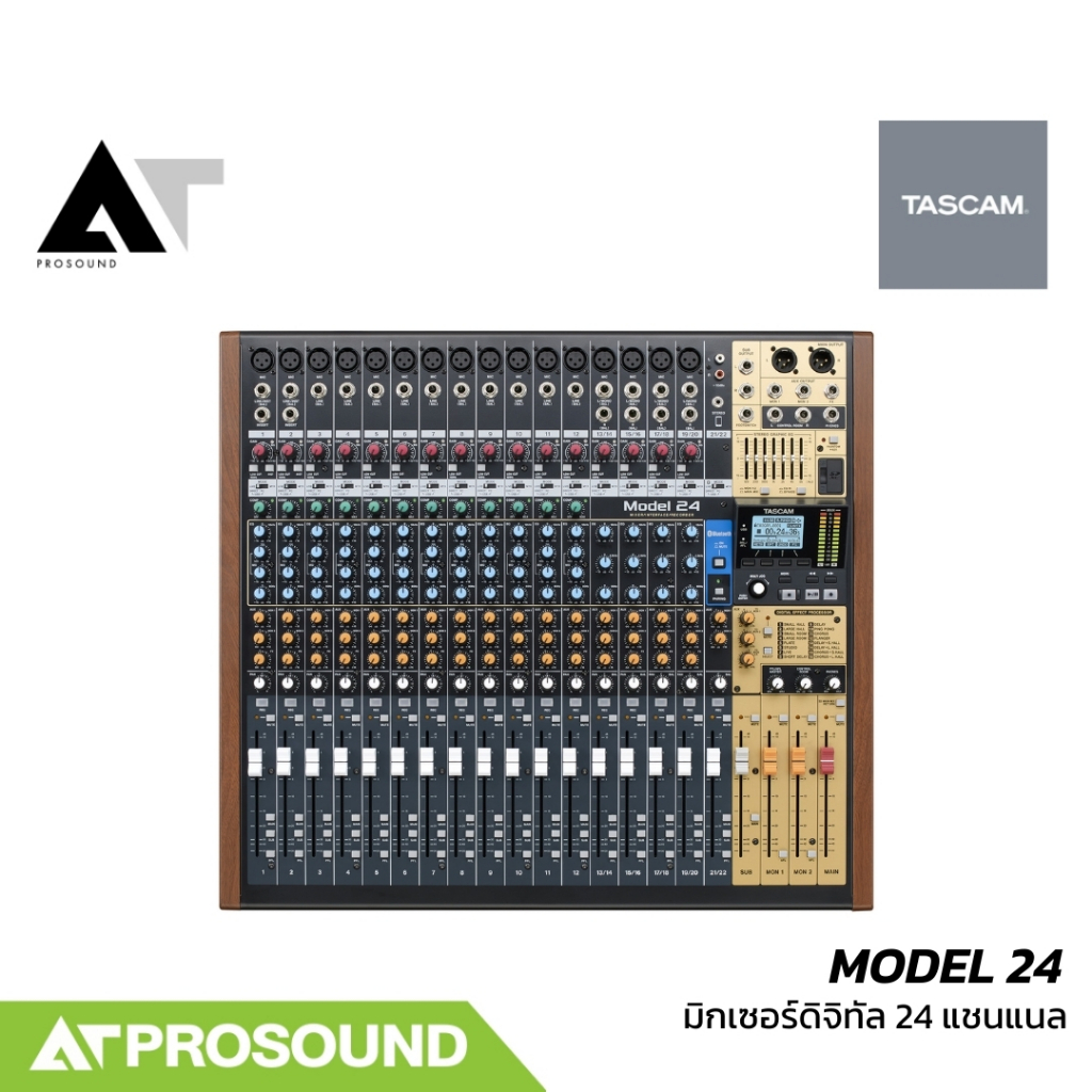 Tascam Model 24 Digital Mixer และ Recorder 24-Channel สีดำ-ทอง-ไม้