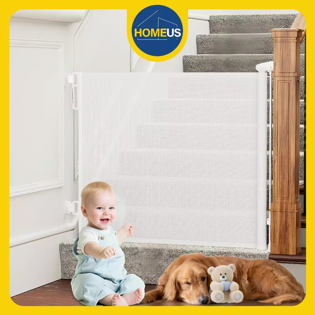  ประตูม้วนกั้นสัตว์เลี้ยงมหัศจรรย์ ม่านรั้วกันสุนัข ที่กั้นเด็ก ประตูกั้นบันได ที่กั้นบัน