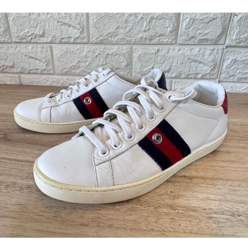 รองเท้าผ้าใบ Gucci Ace มือสอง สีน้ำเงินแดง ไซส์ 36 ของแท้ เช็คได้เลย