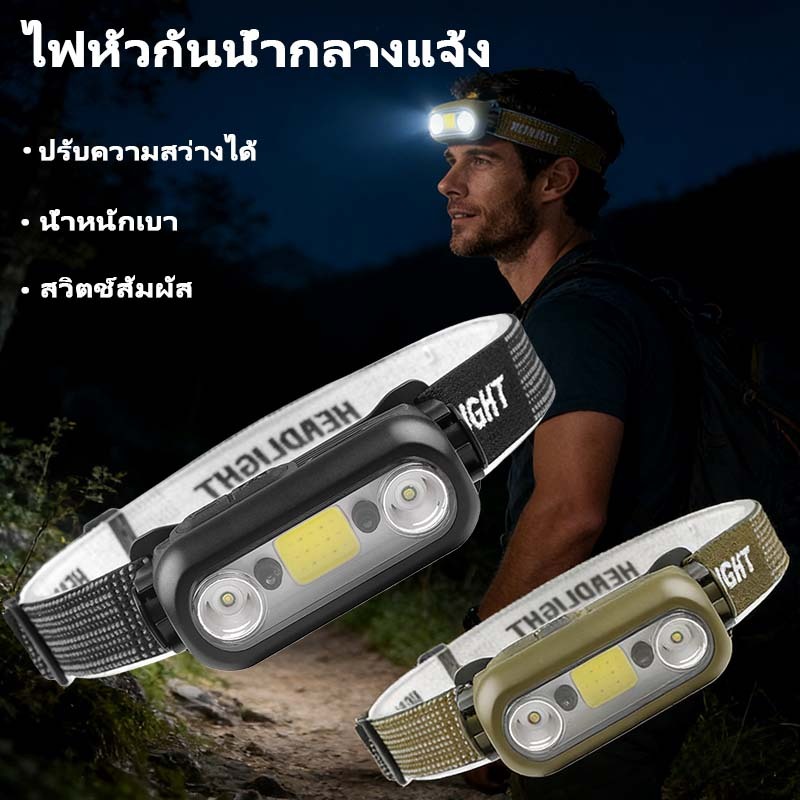 ไฟหัวแบบพกพา ไฟฉายตั้งแคมป์กลางแจ้งแบบกันน้ำ ชาร์จ Type-C ความสว่างระดับ 6 น้ำหนักเบา ปรับความสว่างได้