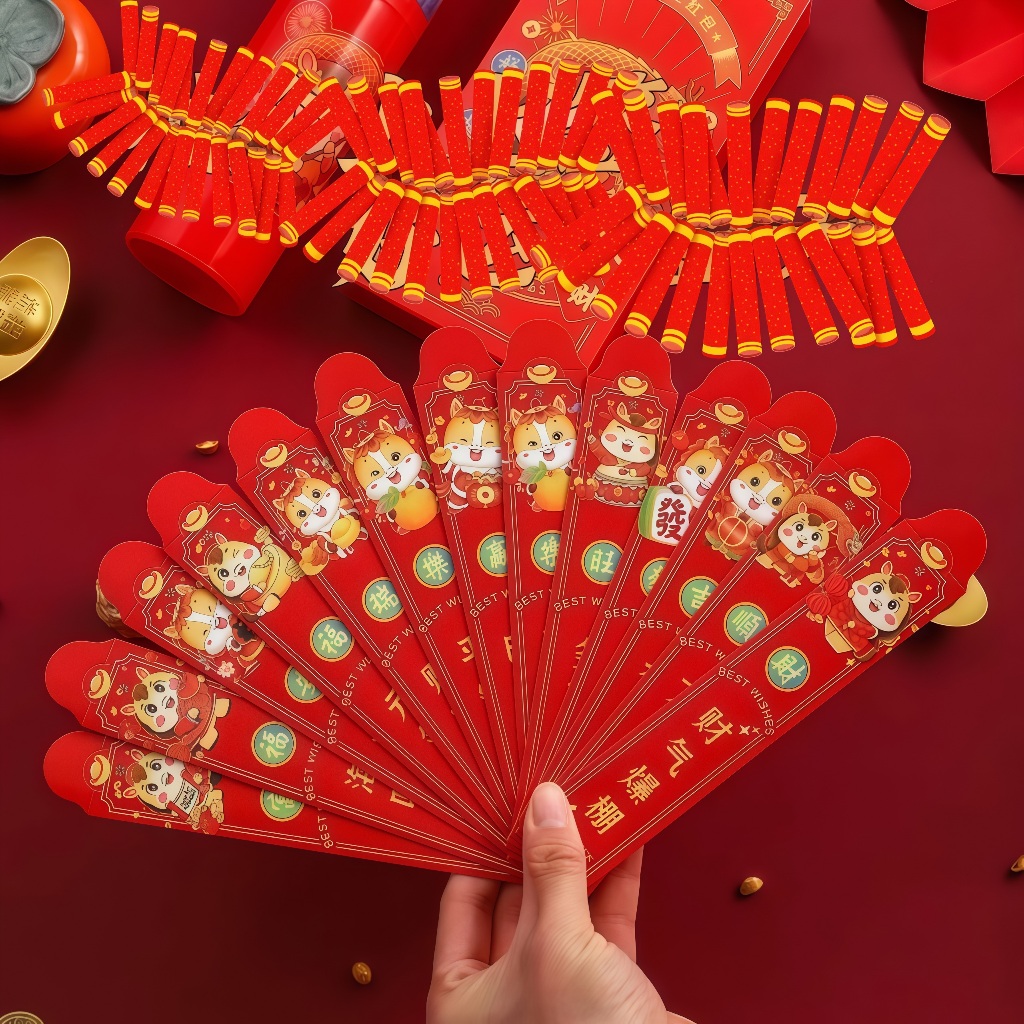 (12ชิ้น/1แพค)ชุดซองอั่งเปาจับฉลาก ซองสีแดงขนาดเล็ก กล่องสุ่ม พร้อมคำอวยพรปีใหม่สุดสร้างสรรค์และเงินปีใหม่ - รูปที่ 3