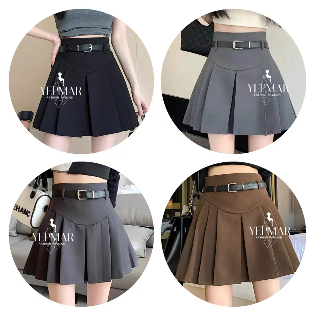 พร้อมส่ง กระโปรงทรงนักเรียกเกาหลี ผ้านิ่มใส่สบายมีซับใน Lady Women