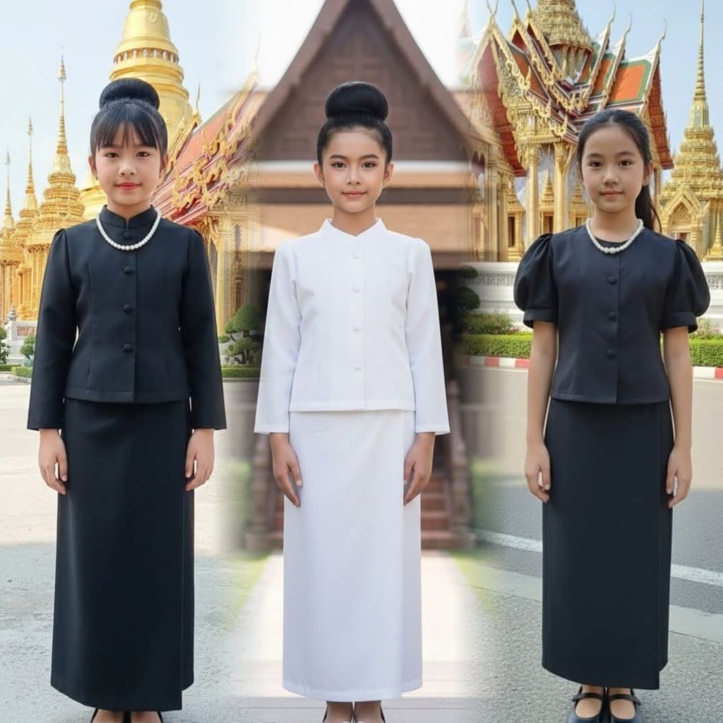 #ชุดไทยจิตรลดาเด็กหญิงสีดำ #ชุดไทยเด็กหญิงสีดำ ชุดไว้อาลัยเด็กหญิง (รหัสAy)