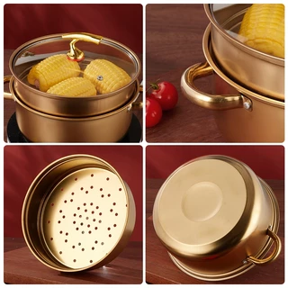 หม้อนึ่งสแตนเลส 24CM พร้อมฝาปิด ชุดหม้อนึ่ง รุ่นสองหู ใช้ได้กับทุกเตา หม้อต้มสแตนเลส ซึ้งนึ่ง