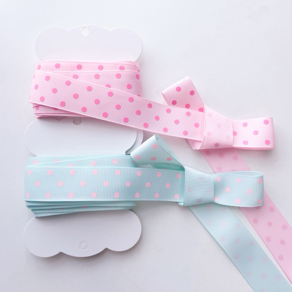 ♡  พร้อมส่ง | (5 หลา) Polka Dot Ribbon โบว์ ริบบิ้น กรอสเกรน ลายจุด ขนาด 22 mm / 2.2 cm
