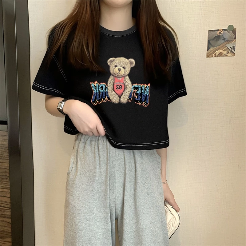 เสื้อครอปเอวลอยสาวอวบอ้วนไซส์ใหญ่ oversize เสื้อผ้าแฟชั่นวัยรุ่นน่ารักๆ เสื้อยืดลายการ์ตูนสวยๆผู้หญิงฤดูร้อนแบบหลวมใหม่ thumbnail 6