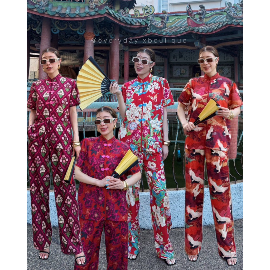 9986-1-11-12-13 CN SHORT SLEEVES TOP + PANTS SET STUDIOX2🧧🥮(790฿) เซ็ตเสื้อคอจีนกระดุมจีนหน้า มาคู่ก