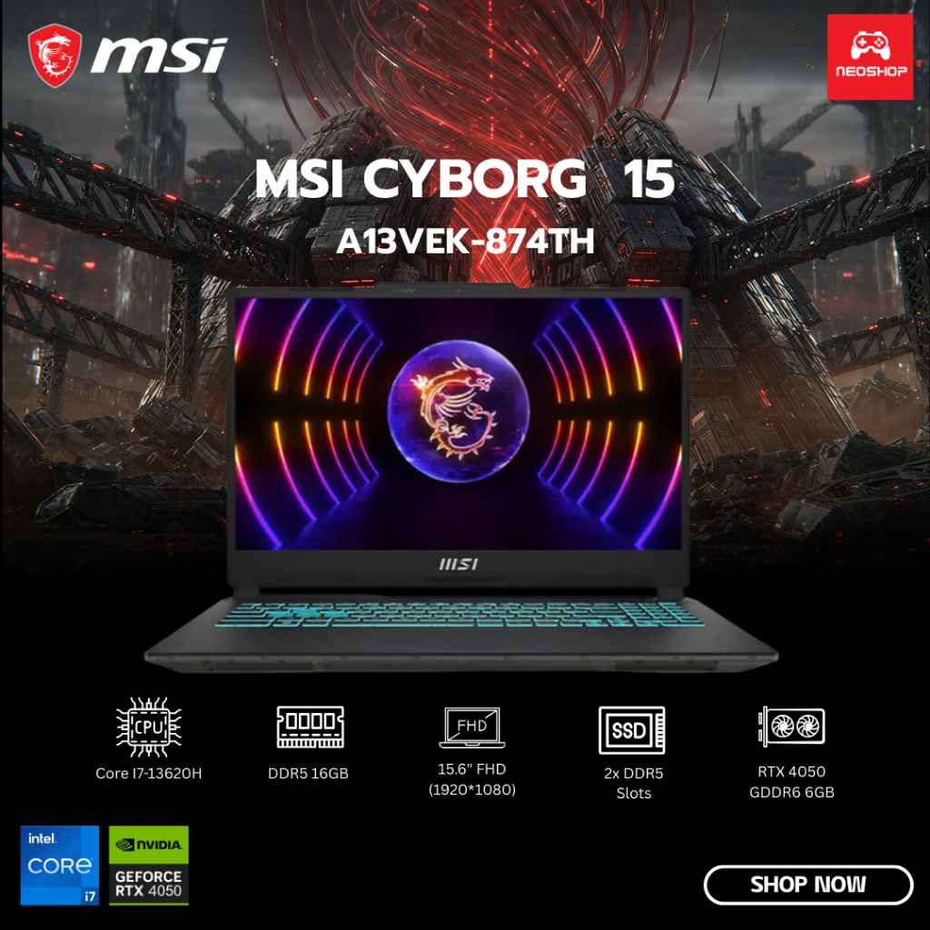 NOTEBOOK (โน้ตบุ๊คเล่นเกม) MSI CYBORG 15 A13VEK-874TH