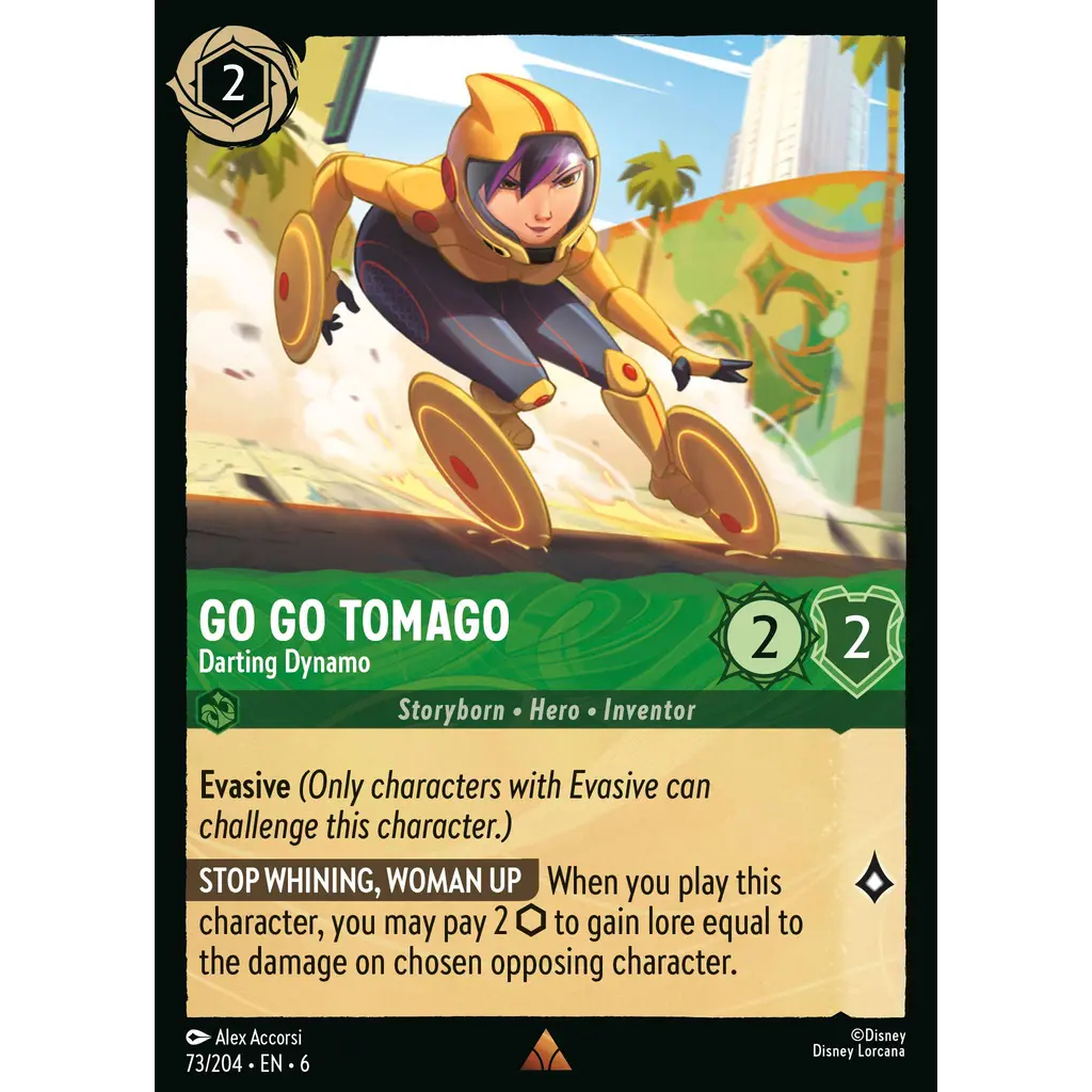 73/204 EN6 Go Go Tomago – Darting Dynamo Emerald R Character Disney Lorcana Set 6