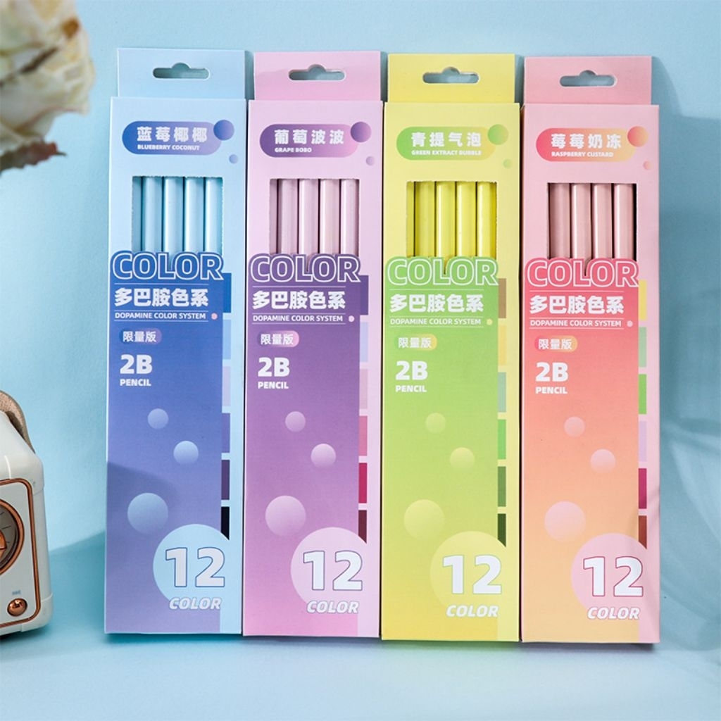 L286 ดินสอ 2B ลายพาสเทล แพค 12 แท่ง พร้อมส่งจากไทย