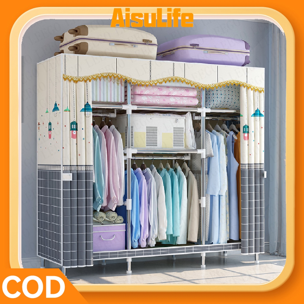 AisuLife ตู้เสื้อผ้า ตู้เสื้อผ้าแบบพับได้ ตู้เข้ามุม (245x45x170ซม)Wardrobes ตู้เก็บเสื้อผ้า พร้อมช่องจัด