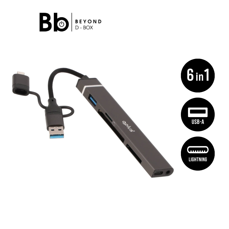 QPLUS USB Type-C Hub 6-in-1 Multifunction Converter Gray by BB Beyond D-Box