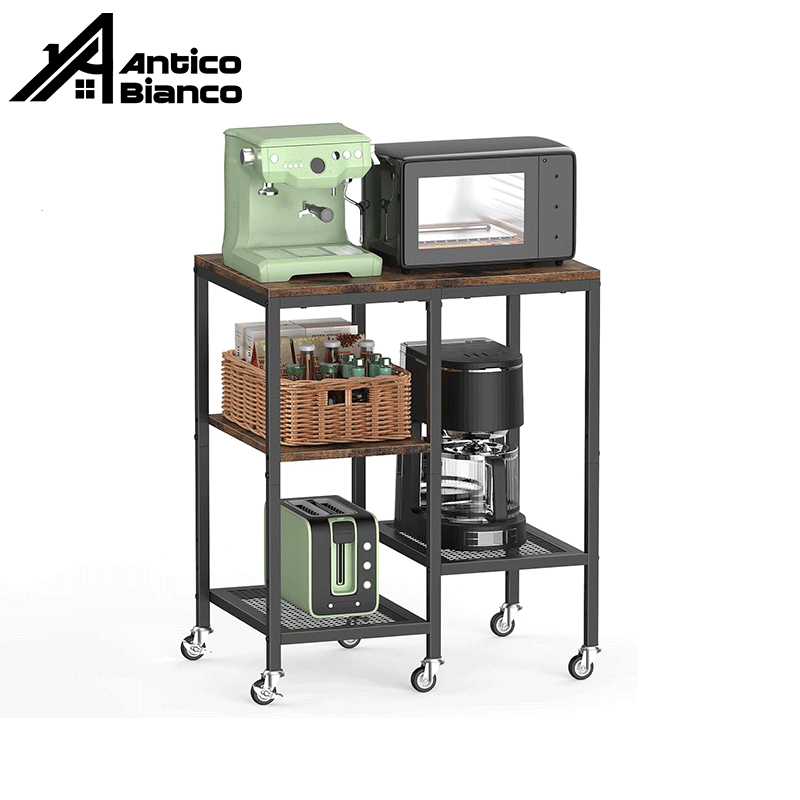 Antico 【ของใช้จำเป็นในครัว】ชั้นวางของในครัว ชั้นวางอเนกประสงค์ ขนาดกะทัดรัด ไม่เปลืองพื้นที่ครัว อยากใช้ก็เข็น
