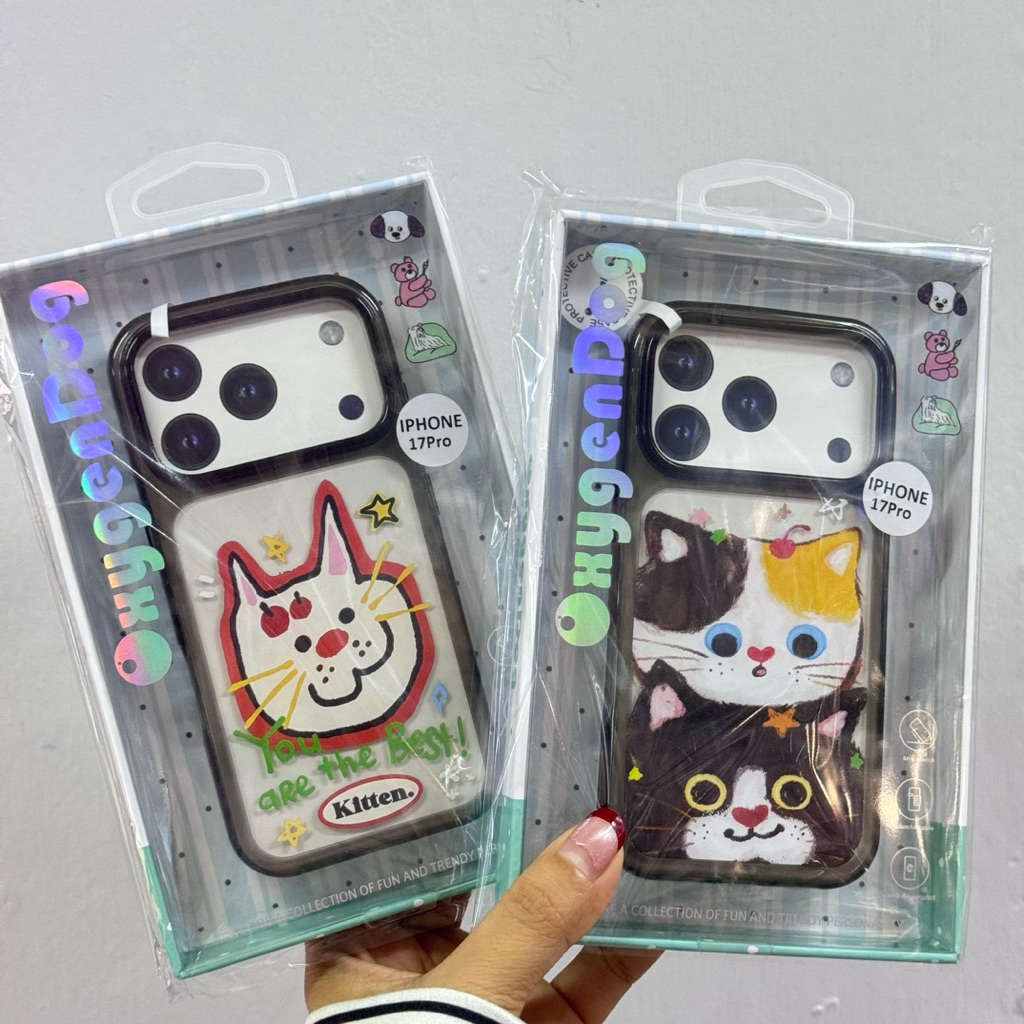 💥Oxygendog case 💥เคสไอโฟนขอบดำลายการ์ตูน น้องแมวน่ารัก For ipone 17promax 17pro 16 ProMax 16 15 14 1