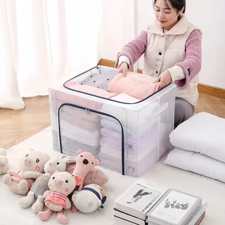 【รุ่นใหม่】ถุงเก็บของกันน้ำ ถุงเก็บเสื้อผ้า กันน้ำกันความชื้น ด้วยโครงเหล็ก กล่องเก็บของ PVCวัสดุ
