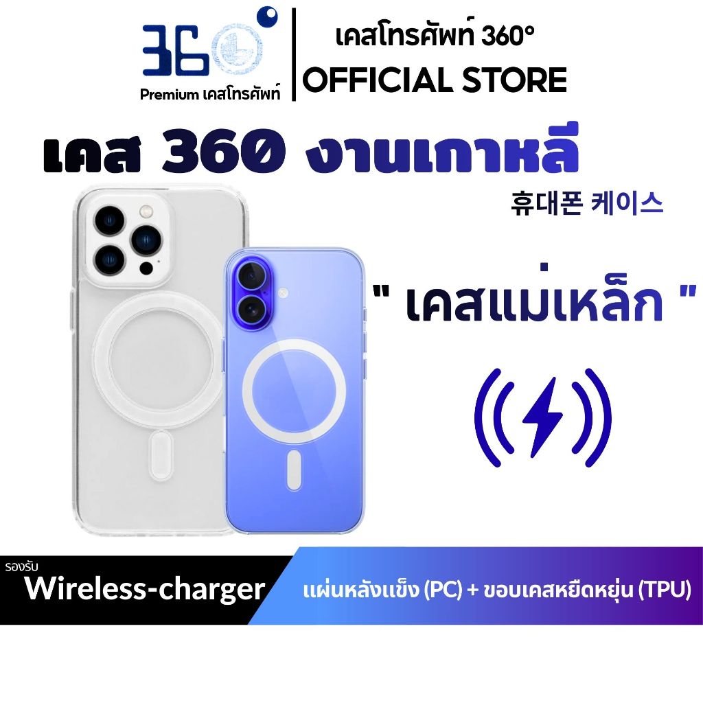 [🇰🇷360°] เคสใสแม่เหล็ก iPhone ชาร์จไร้สาย เคสใสไอโฟน 17e 17 16 15 14 13 12 11 pro max 8 7 plus xr Se