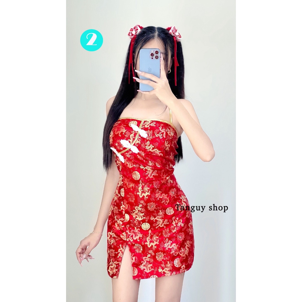 พร้อมส่ง! ชุดกี่เพ้าPR ชุดจีนPR ชุดตรุษจีน ชุดจีนน่ารัก ผูกคอ เซ็กซี่ ผ้าไหมจีน ด้านหลังเป็นผ้ายืด - รูปที่ 3